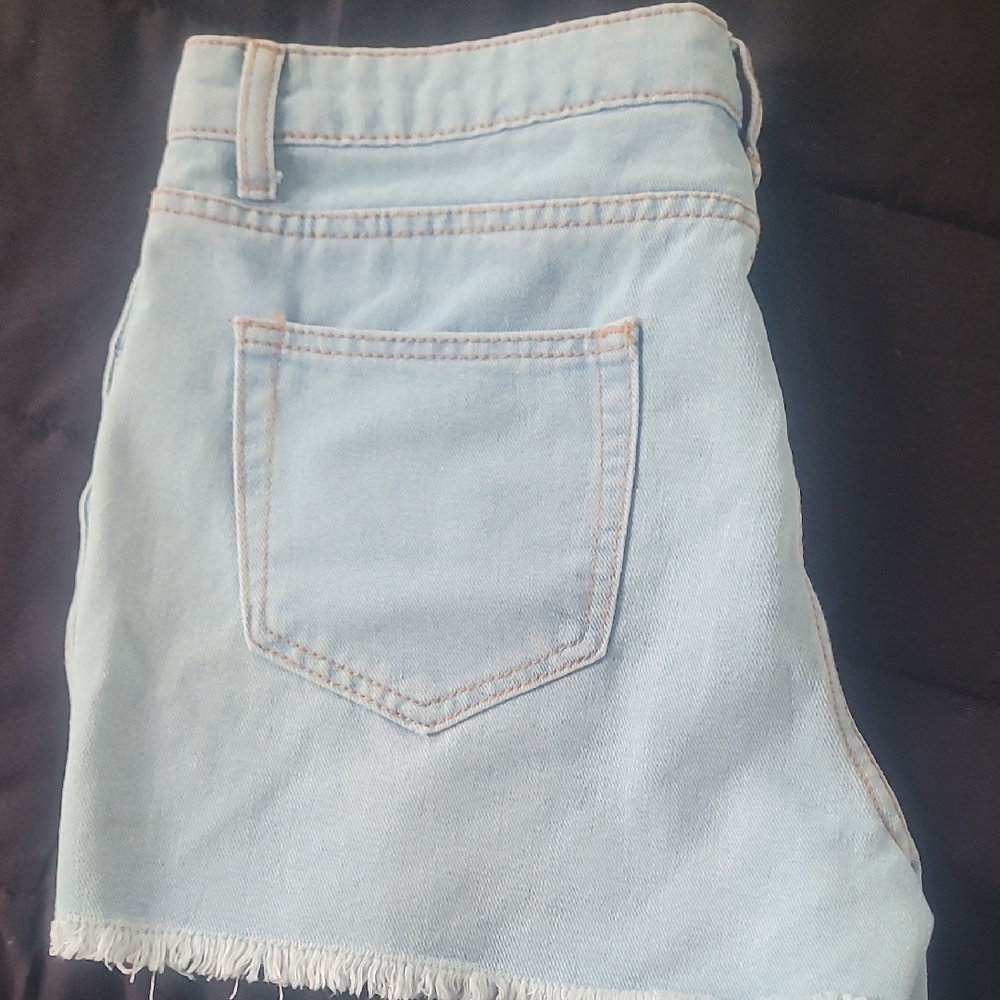 Light Blue Distressed Denim Shorts - Picture 16 of 16